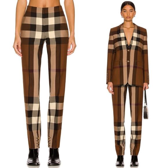 Burberry Aimie Tailored Check Print Button Hem Pant in Dark Birch Brown - Picture 7 of 17